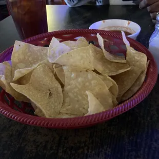 Salsa and chips. They were cold, but there are times where we&apos;ve been served hot and fresh chips.