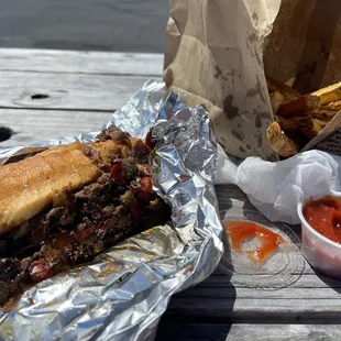 a sandwich and fries