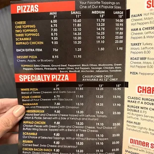 Main pizza menu