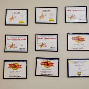 a wall of awards