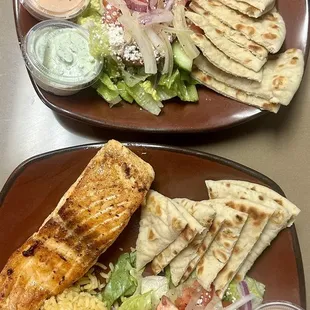 Shrimp Kabob and Salmon Plate