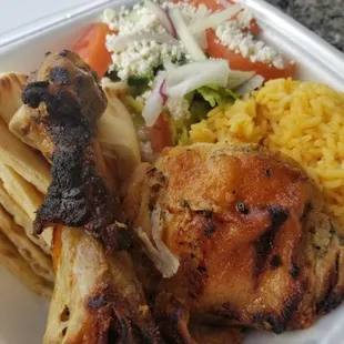 #12 Chicken plate, rice pitas bread &amp; greek salad