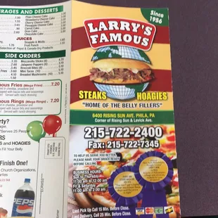 Here's the menu it's 4 pages