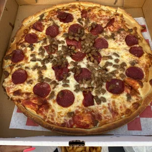 Pepperoni and sausage pizza