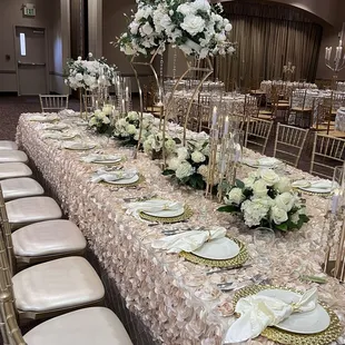 Decoration, Flowers, ceiling,chargers and linen Don by Flowers By Alis  209-579-8770