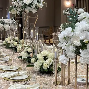 Decoration, Flowers, ceiling,chargers and linen Don by Flowers By Alis  209-579-8770