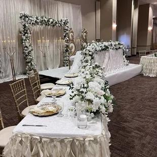 Decoration, Flowers, ceiling,chargers and linen Don by Flowers By Alis  209-579-8770