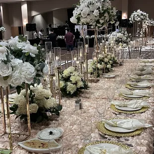 Decoration, Flowers, ceiling,chargers and linen Don by Flowers By Alis  209-579-8770