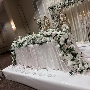 Decoration, Flowers, ceiling,chargers and linen Don by Flowers By Alis  209-579-8770