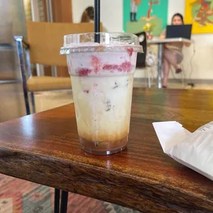 Gansito- espresso, with Mexican chocolate, Strawberry purée and coconut strawberry whipped cream