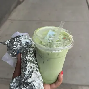 Strawberry matcha and potato beef burrito