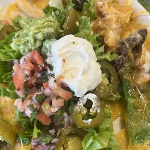 Mixed nachos with chicken and beef fajita meat