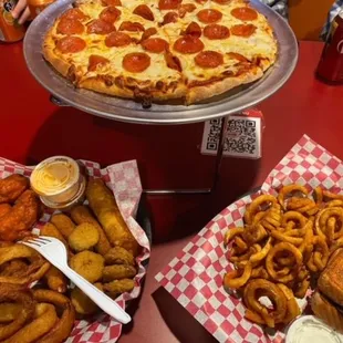 Pepperoni Pizza and Appetizers