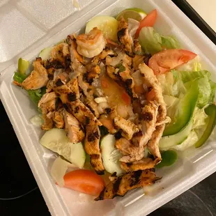 a chicken salad in a styrofoam container