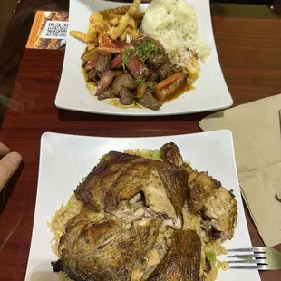 Lomo Saltado (top)  Chicken and Chaufa plate (bottom)