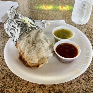 Bean &amp; cheese burrito. Served super-hot, it's delicious!