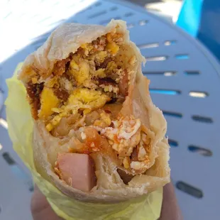 Inside the Meatlovers Breakfast Burrito