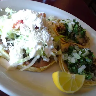 1 Carne Asada Sope, 1 Carne Asada Taco, &amp; 1 Carnitas Taco