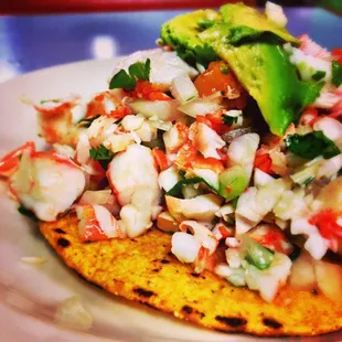 Tostada de Camarones, you can&apos;t go wrong with this for a very low price.