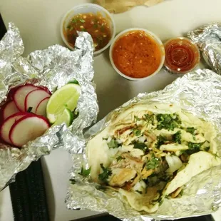 Chicken tacos to go! Only $3.24 for two and chips &amp; salsa!