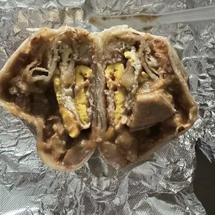 Chili verde and eggs burrito