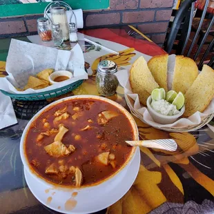 Menudo con pan. Your choice bread or tortillas.
