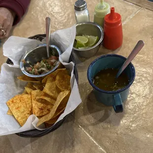 Chips with pico de gallo and charros beans