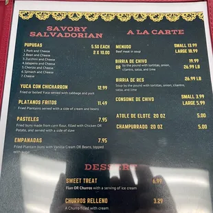 Last page of the menu