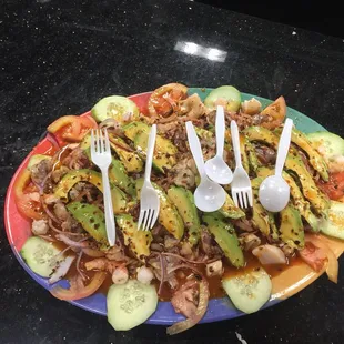 a colorful plate of food