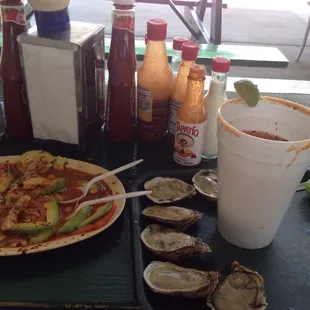 Aguachiles, oysters and michelada.