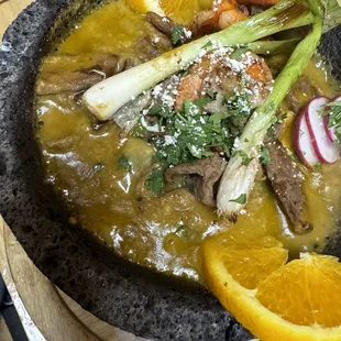 Three meat molcajete