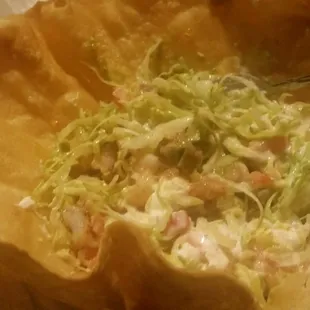 Disappointed. Paid $12.50 for Taco Salad with grilled shrimp. There was very little shrimp, and they used shredded iceberg lettuce.