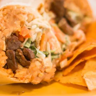 a burrito and chips