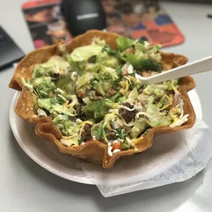 Tossed Las Cazuelas salad with steak.