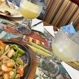 a plate of food and a drink