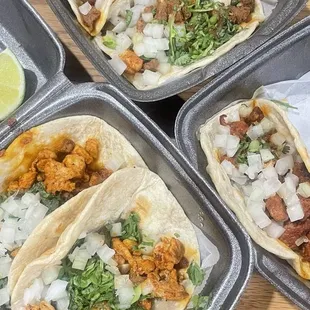 Taco grilled chicken, carne asada and pastor