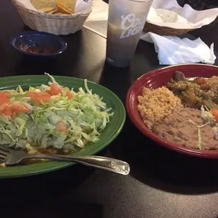 Way too much lettuce covered burrito and chile relleno plate