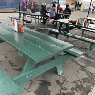 a green picnic table