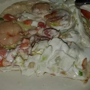 Cold barely grilled shrimp taco, no flavor.