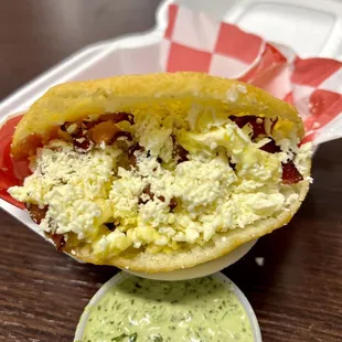 Good Morning Arepa - Breakfast arepa?! Yes! Overall pretty tasty but not spectacular. Loved the cilantro sauce though!