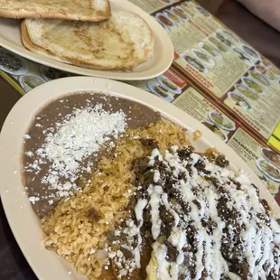 Red chilaquiles!!! With beans n rice!!