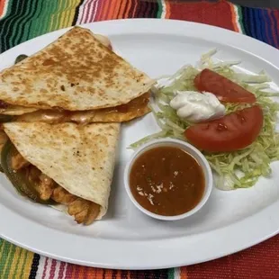 Chicken quesadilla with onions and green peppers!