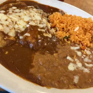 Chili Relleno, fried beans, rice - delish!