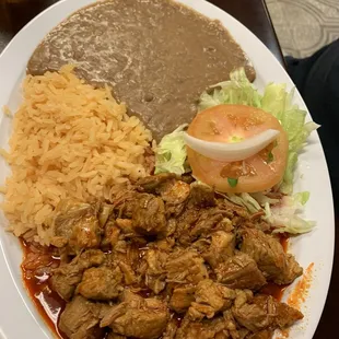 Puerco asado with rice and beans