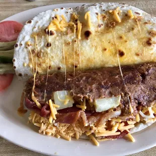 Chorizo bean bacon n potato w cheese taco...