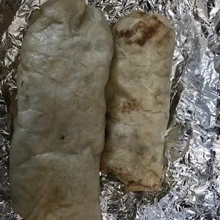 Regular burrito and super burrito compared size I ordered no rice in each