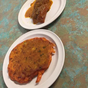 Top: pastel/ PR tamale  Bottom: bacalaito/cod fish fritter