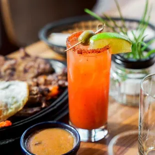 a plate of food and a drink