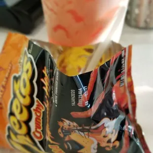 Hot Cheetos and nacho cheese, Strawberry lemon agua fresca..
