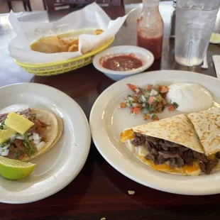 $12 with 25% tip!  Can't beat it!!  Quesadilla Steak. Pastor Taco